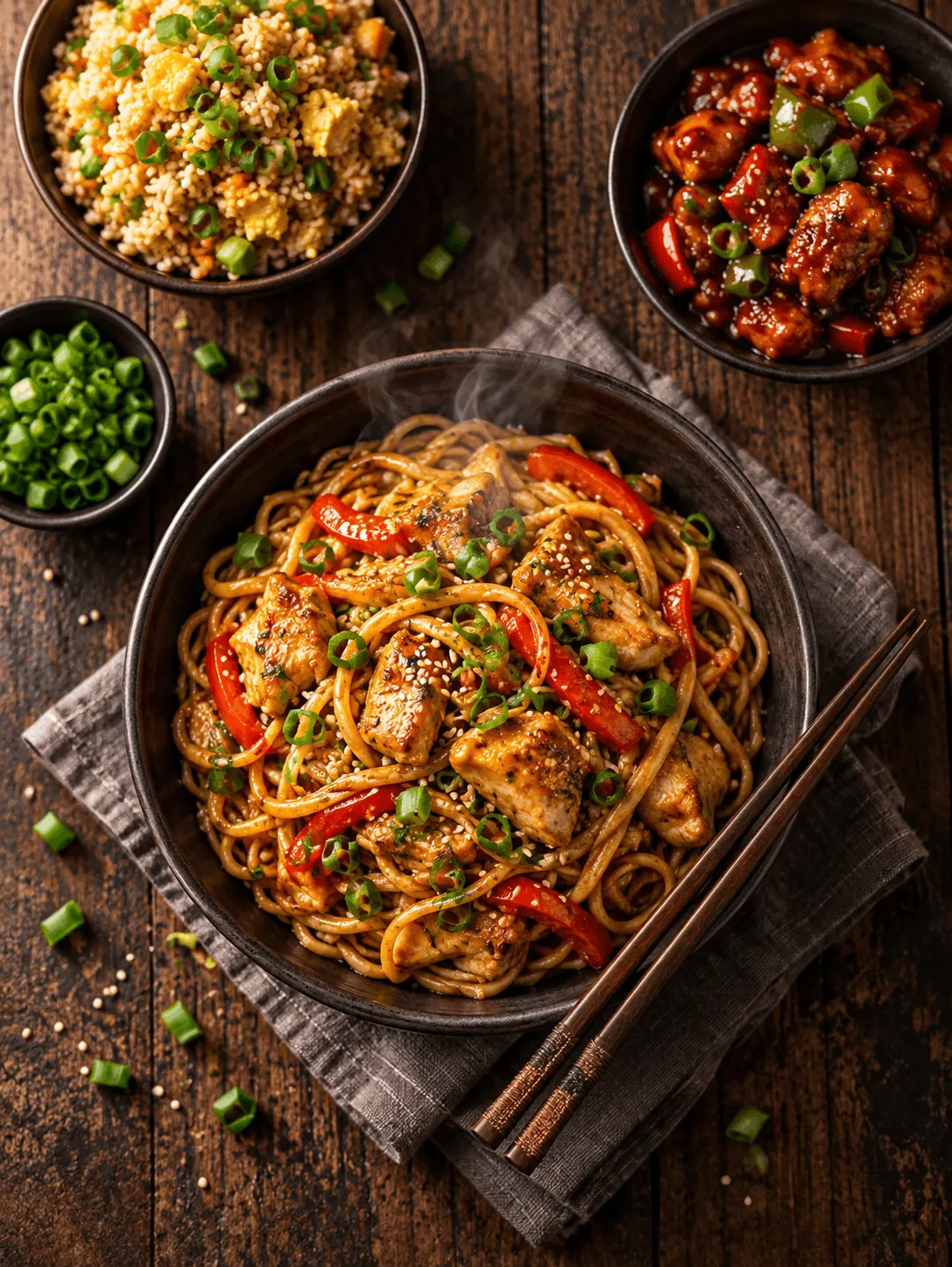 Bowl of Chinese chicken noodles with chopsticks at King Chef Dubai