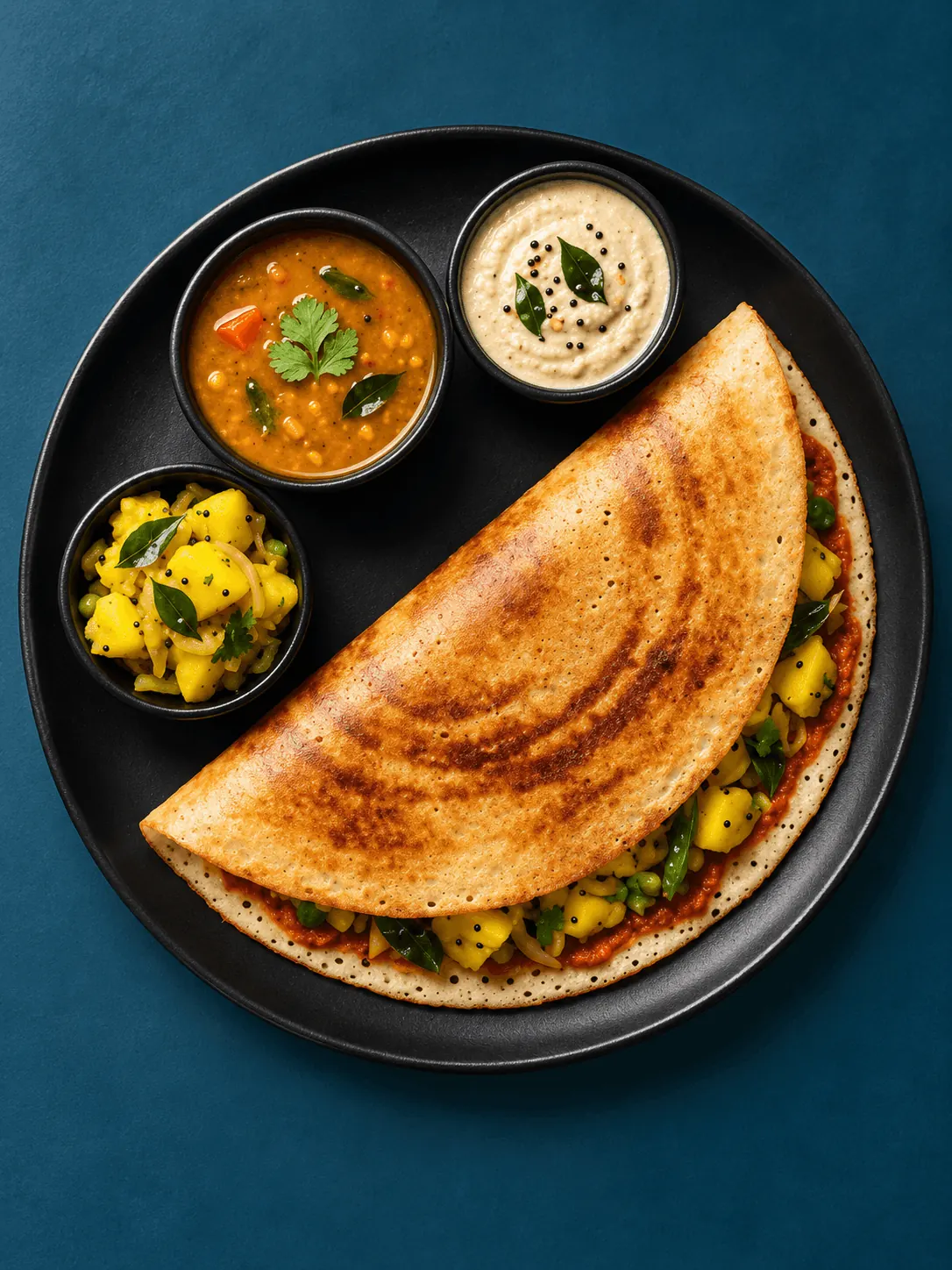 Mysore masala dosa with sambar and coconut chutney