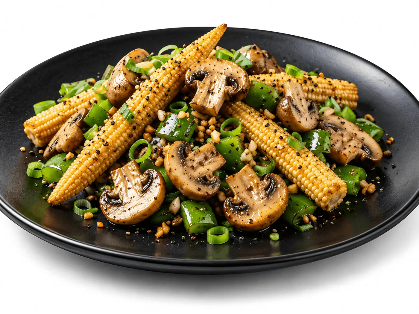 Baby corn with salt, pepper and mushroom at King Chef Restaurant Dubai